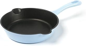 HAWOK Cast Iron Enameled Skillet, Frying Pan, DIA.8 inch, with Handle Cover, Blue