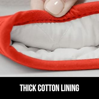 GORILLA GRIP BPA-Free Soft Silicone Oven Mitts, 14.5x8.3, Heat Resistant and Waterproof Cooking Gloves, Thick Cotton Lining, Flexible Gripping for Baking Grilling, Kitchen Potholders Set of 2, Coral