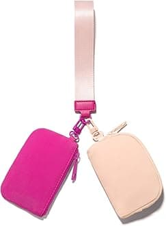 Viverte Mini Zip Around Keychain Wristlet Wallets Small Portable Dual Pounch Wristlet Detachable Coin Purse Pocket, Rose Red+Coarl Pink, Casual
