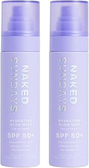 Naked Sundays SPF 50 Hydrating Glow Face Mist - Daily Sunscreen Spray & Makeup Setting Spray with Hyaluronic Acid, Lightweight, Non-Greasy & Hydrating, 2-Pack