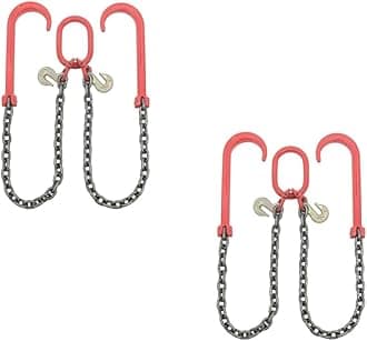 Mytee Products2 Pack Grade 80 V Bridle Chain, Tow Recovery G80 3/8" x 3' Chain 7100# Lbs, Two 15" J-Hook & Eye Cradle Grab Hook