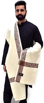 Indian ShawlMen’s Kashmiri Woollen Border Shawl/Lohi (Cream)