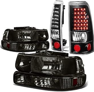 Auto Dynasty Compatible with Chevy Silverado GMT800 4pc Pair of Smoked Lens Amber Corner Headlight + Black LED Tail Light