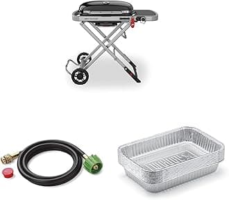 Weber Traveler Portable Gas Grill, Black & Adapter Hose for Weber Q-Series and Gas Go-Anywhere Grills, 6-Feet, Black & Aluminum Drip Pans, 5 x 1.4 x 7.5 Inches, Set of 10