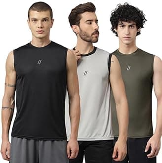 ATICX Men's Polyester Sports Sleeveless T Shirt - Gym Vest, Workout Sando, Training Tank Top, Cut Sleeves Quick Dry Tee for Running, Swimming, Badminton, Fitness & Sports