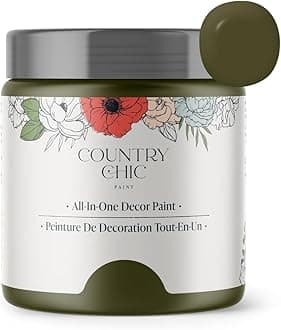 Country Chic All-in-One Chalk Paint for Furniture, Cabinets, Home Decor, Eco-Friendly, Matte Finish, Built-In Primer & Top Coat for Wood, Metal - Neverland (Olive Green) - Pint 16 oz (475 ml)
