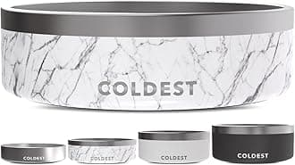 Coldest Dog Bowl - Anti Rust Metal & Non Slip Dog Bowls Large, Spill Proof Heavy Duty 3 Layers Insulated Dog Bowl - Food and Water Bowl for Dogs, Cats & Pets, Dishwasher Safe (42 oz, Carrara Marble)