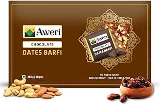 Aweri Chocolate Dates Barfi 360g | No Added Sugar | Healthy Date Bite | Dry Fruit Barfi | Dates, Almonds, Cashews, Ghee | Cocoa Barfi | Indian Sweet Mithai Gift Pack | Dry Fruits & Nut Gifts | Khajoor Barfi | Date Chikki