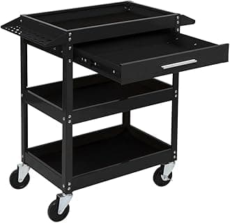 TUFFIOM 3 Tier Rolling Tool Cart, 330 LBS Capacity Industrial Service Cart, Heavy Duty Steel Utility Cart, Tool Organizer with Drawer, Perfect for Garage, Warehouse & Repair Shop (Black)