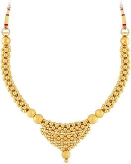 Malabar Gold & Diamonds Gold Necklace for Women 22k | Pure Gold Traditional Maharashtrian Thushi/Tushi necklace 22kt(916) BIS Hallmark Gold for Birthday, Anniversary, Gudi Padwa & Festival Gift