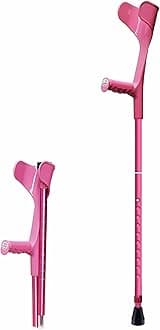 Folding Forearm Crutches for Adults, Adjustable Lightweight Aluminum Arm Crutches for Travel with Ergonomic Grip (x1 Unit) (Color : Pink)