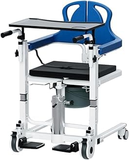 Hydraulic Patient Lift Nursing Chair 4 in 1 Shower Chair Transport Wheelchair 180° Open & Close Max 350Lb Adjustable Lifting Height Transfer