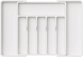 Silverware Drawer Organizer, Expandable Utensil Tray for Kitchen, BPA Free Flatware and Cutlery Holder, Adjustable Plastic Storage for Spoons Forks Knives, 13-22 x 15", White
