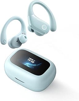 Wireless Earbuds, Ear Buds with Multifunctional Touch Screen, Bluetooth 5.4 Headphones, Bass Stereo Sound, 5 EQ Over-Ear Earbuds for Sports/Workout/Gym-Sky Blue