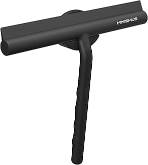 Shower Squeegee with Magnetic Hook - Silicone Window Wiper with Adhesive Wall Mounted Hanger - Shower Squeegee for Glass Doors - Rubber Squeegee - Shower Glass Cleaner (8.25 inches, Black)