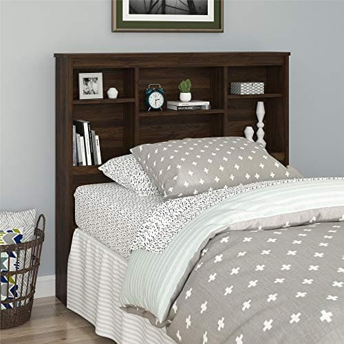 REALROOMS Lacey Twin Storage Headboard, Walnut