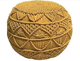 THE HOME TALK Hand Woven Macrame Pouf | Ottoman Footrest | Bean Bag, Floor Chair for Living Room, Bedroom, Kid’s Room, Hall | Cotton Knitted | Small Furniture | 18’’ x 18’’ x 14’’ | Yellow