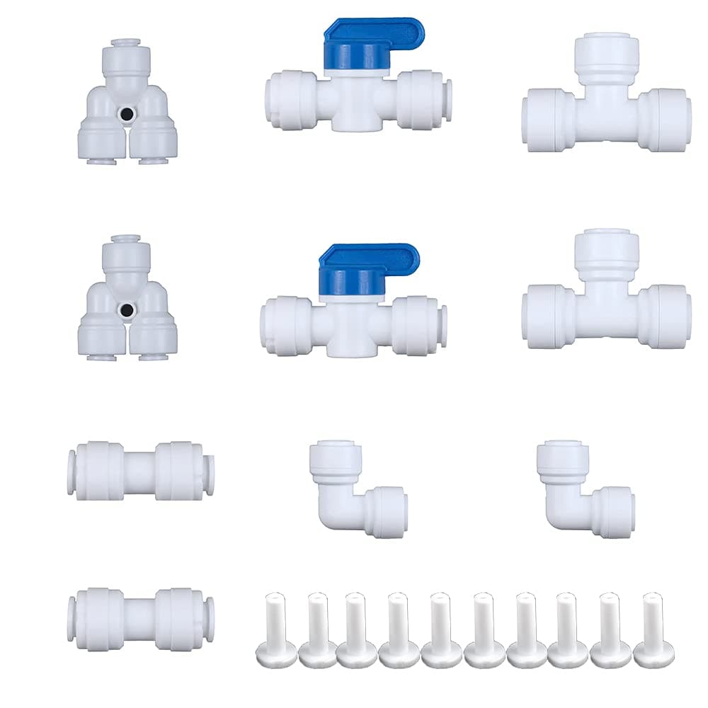 2018 1/4-inch OD Push to Connect Quick Fitting Combo for RODI System(Ball Valve+T+Y+L+I Assortment Package, Pack of 10)