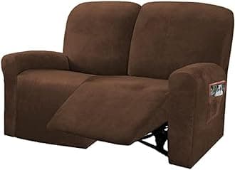ULTICOR Reclining Love Seat Slipcover, 48" - 65" L, 6-Piece Velvet Stretch Loveseat Reclining Sofa Covers, 2 seat Love seat Recliner Cover, Thick, Soft, Washable (Chocolate)