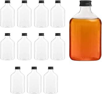 12pcs Empty Glass Beverage Bottles (200ML, Black Lid) - For Juice, Milk, Coffee, Kombucha, Whiskey, Vodka & More