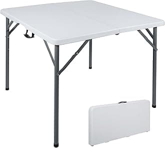 REDCAMP 34" Square Folding Card Table with Resin Top, Portable Fold in Half Small Card Tables with Collapsible Legs for Adults Indoor Outdoor Use, White