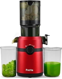 Cold Press Juicer Machines,Fretta Slow Masticating Juicer with 108mm &1.0L Hopper for Whole Fruits and Vegetables,200W Self Feeding High Yield Juice Extractor,PCTG BPA-Free, Red)