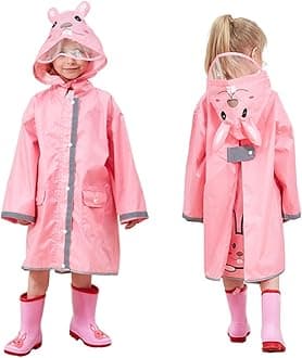 Rain Poncho Kids with Hood, Toddler Rain Jacket Coat Girls Boys, Children Baby Raincoat Rainwear Gear Outerwear