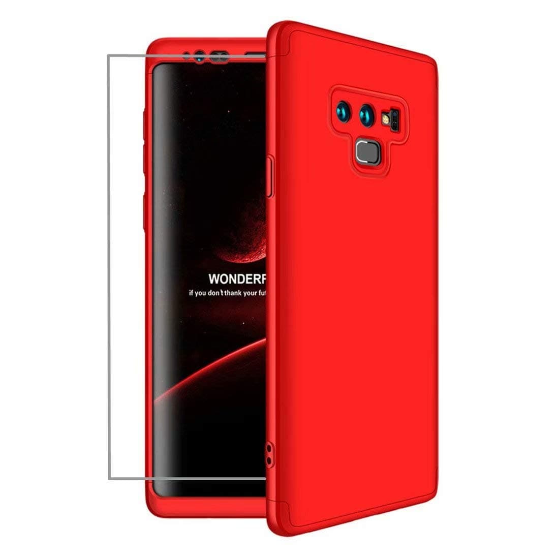 AILZH compatible Samsung Galaxy Note 9 Case+Special screen protector 360 degree cover PC Hard Shell Anti-Shock 360°Full Body Protective Anti-Scratch Matte Bumper(Red)