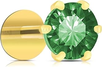 MAJIRound Diamond 14Karat Pure Yellow Gold Nose Pins Studs For Women And Girl