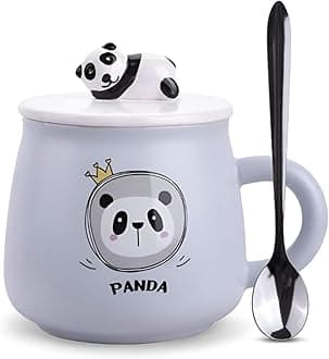 NYRWANA Coffee Mug, Gift for Woman, Birthday Present for Girlfriend, Present for Wife Birthday, Mugs for Present, Panda Mug with Lid & Spoon (Purple-350 ml)