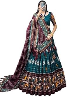 Womens' Wear Tussar Silk With Patola Printed Lehenga Choli Patola Print With Foil Work Chaniya Choli