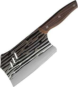 - Machado Professional Wavy Pattern Serbian Rivet Fixed Butcher Knife, Hand-Forged Precision, Ideal for Meat and Poultry