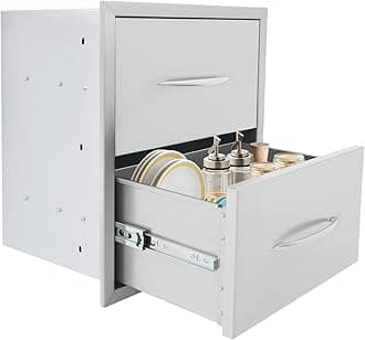 Outdoor Kitchen Drawers, 17.7" W x 20" H x 11.3" D Stainless Steel BBQ Drawer,Flush Mount Double Layer Access BBQ Access Drawers with Handle for Outdoor Kitchen Island, Patio Grill Station