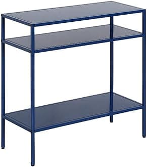 Henn&Hart Contemporary Metal Side Table with Metal Shelves, Mykonos Blue, 24"