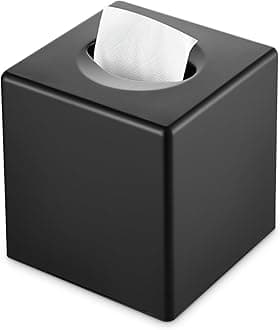 Tissue Box Cover, Square Facial Tissue Holder Storage for Bathroom Vanity, Countertops, Dressers, Night Stand, Parlors and Offices - Black