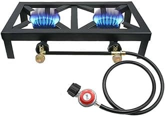 Portable Double Burner Outdoor Gas Stove Propane Cooker with for Patio Camping, BBQ, Home Brewing, Turkey Fry, Maple Syrup Prep