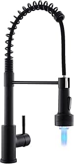 GIMILI Black Kitchen Faucet with Pull Down Sprayer Single Hole Stainless Steel LED Faucet, Suitable for Farmhouses, RV, Laundry Room, Outdoor, and Campers. Llave para fregadero de cocina