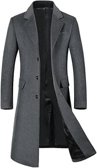 YOUTHUP Mens Winter Coat Slim Fit Wool Overcoat Knee-Length Elegant Trench Coat Business Peacoat