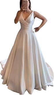 Miao Duo Women's White Plus Size Bridal Gown Satin Sleeveless Wedding Dress for Women White 24W