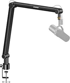 Mic Arm, Boom Arm Microphone Stand Desk with Mount Clamp Cable Management Channels Detachable Riser 5/8" Thread Adapter for Blue Yeti Snowball Hyper X QuadCast SoloCast AT2020 Shure SM7B MV7
