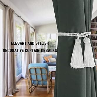 BEL AVENIR 2 Pack Curtain Handmade Tiebacks Decorative Curtain Holdbacks with Tassel (White, 2 Pack)