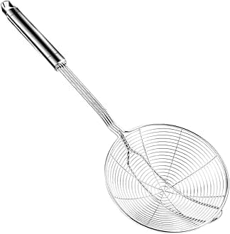 Steel Spider Strainer Skimmer Ladle, 5.4Inch Diameter, 15.4Inch Total Length