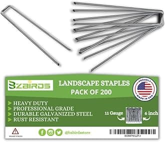 USA Made 200 Pack Landscape Staples 6 inch 11 Gauge Garden Stakes Galvanized SOD Pins | Lawn Stakes for Weed Barrier Fabric Ground Cover Holding Fence Christmas Decorations Irrigation Tubing