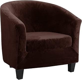 MIFXIN Tub Chair Slipcover 2-Piece Velvet Barrel Club Chair Covers with Cushion Cover Stretchy Soft Washable Armchair Sofa Couch Furniture Protector for Living Room Hotel Counter Cafe (Brown)