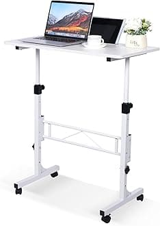 KLSMYHOKI Standing Desk Adjustable Height, Mobile Stand Up Desk with Wheels Small Computer Desk Rolling Desk, Portable Laptop Desk White Standing Table Home Office Desks 16"x31.5" Height 27"-43.5"