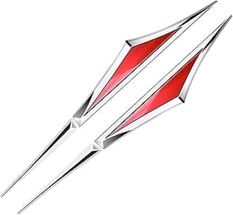 Pair 3D Metal Car Accessory Side Doors Blade Car Stickers Car Fender Side Wing Emblem Badge Zinc Alloy Sticker (Silver Red)