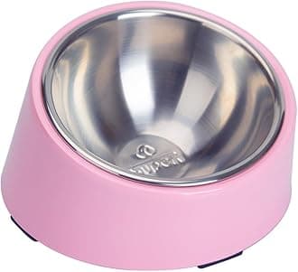 SuperDesign Dog & Cat Food Bowl, Pet Bowl, Stainless Steel with Stand, 15° Tilt, Easier to Eat, Includes Melamine Stand, Anti-Slip, Removable Bowl, Easy to Clean, Dishwasher Safe