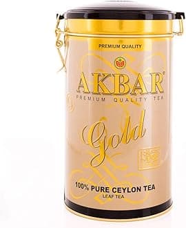 Akbar Gold – 100% Pure Ceylon Loose Leaf Black Tea, FBOP Grade, Premium Gold Tin 450g | Smooth Sri Lankan Blend | Flowery Broken Orange Pekoe