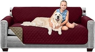 Sofa Shield Couch Slip Cover with Patented Strap, Cushion Protector, Reversible Stain and Dog Tear Resistant Slipcover, Quilted Microfiber 70in Seat, Washable Covers for Dogs Pets Kids, Burgundy Tan