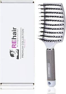REhair Premium Pain Free Boar Hair Detangle Hair Brush (White)